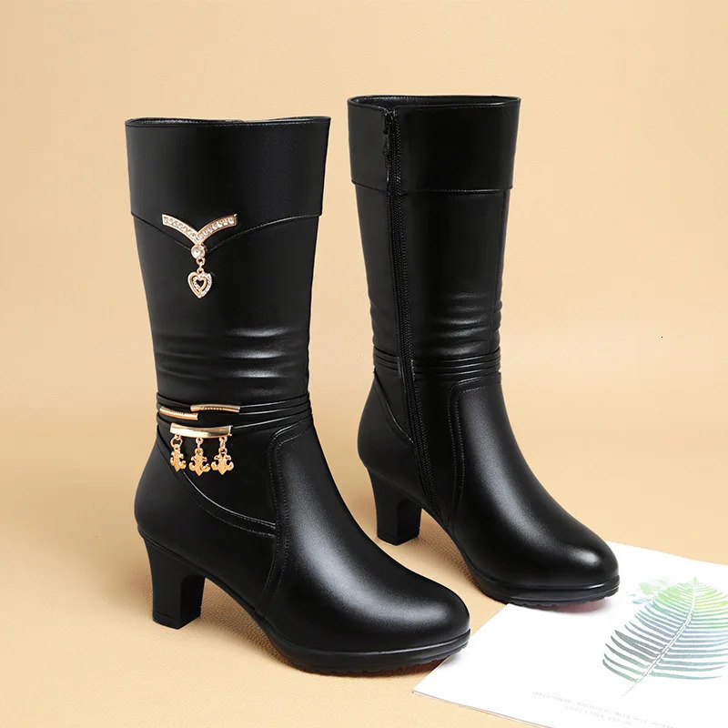 Women Comfortable Fleece Medium Boots Autumn Winter Style Thick Heel Side Zipper Pointed Fashion High Heels Elegant 260208