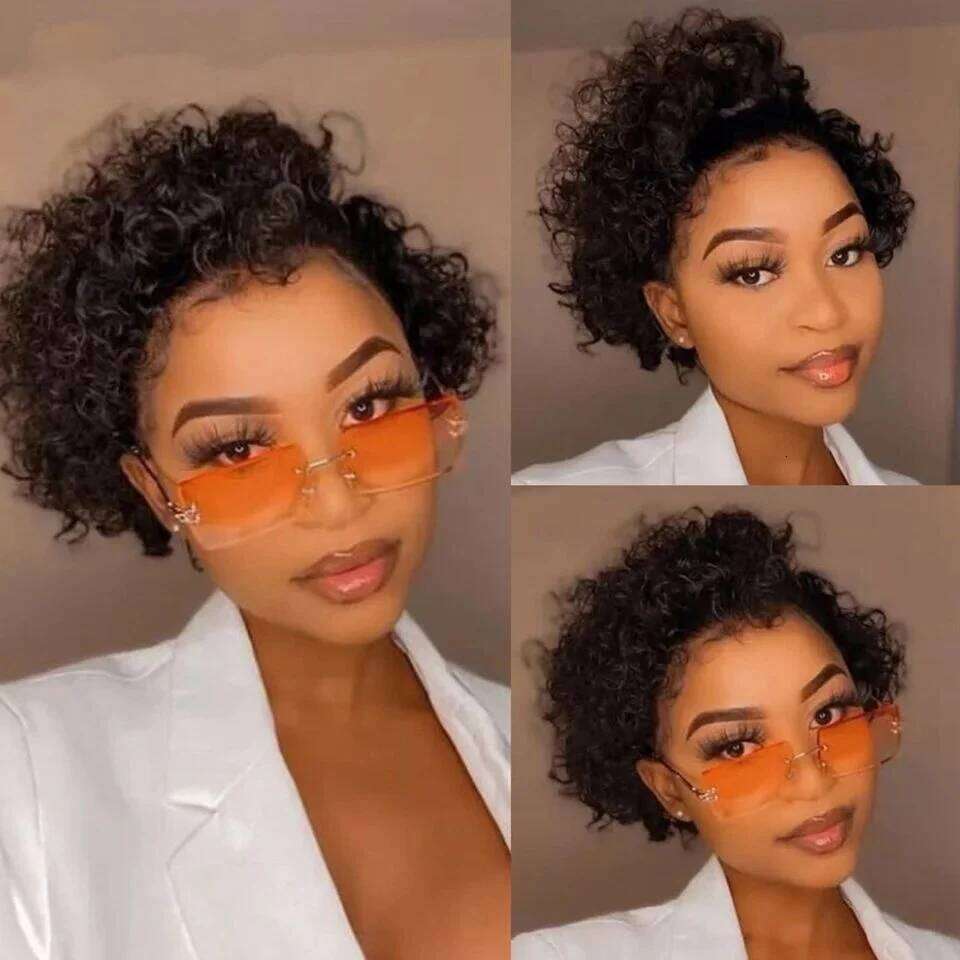 Short Bob Pixie Cut Curly Human For Women Black Color 13X6x1 T Part Lace Closure Deep Wave Lace Wig Preplucked Hair VMS