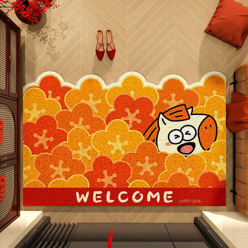 2026 Cartoon Horse Year Household Silk Loop Doormat Entrance Wear-Resistant Dirt Scraper Easy Care Mud-Removing Entryway Mat S260207