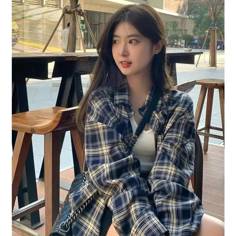 Slim Fit Long Sve irt Womens Loose Spring Autumn Plaid irt Chic Hong Kong Sle Retro Thin irt Collar Button down 260207