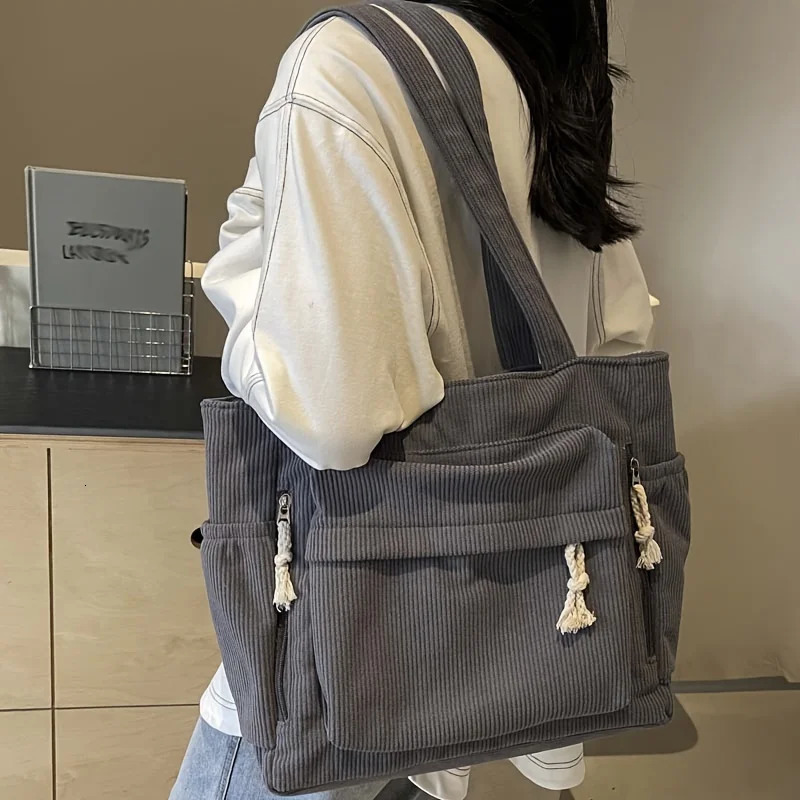 Travel Master Corduroy Shoulder Bag Casual Solid Color with Multiple Pocket Tote For Women 260120