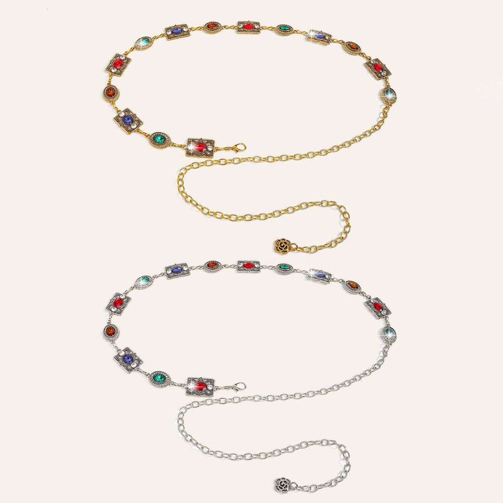 1pc Retro Rhinestone Metal Chain Trendy Individual Waist Belt Accessory X260209