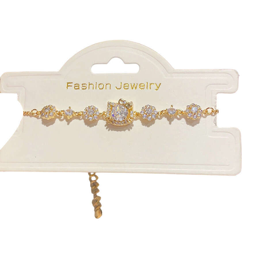 18K Real Gold Plated Zircon KT Cat Bracelet Light Luxury High-end Feel Vintage Fashion Elegant Versatile Women's Jewelry