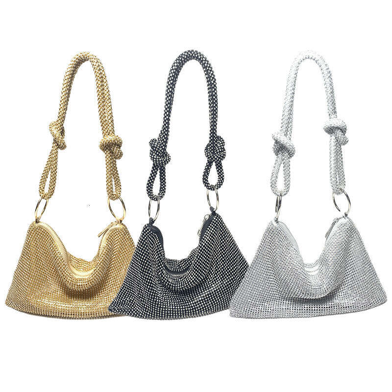 Trendy Sparkling Knotted Handmade New Cross Border Full Rhinestone Evening Underarm Bag