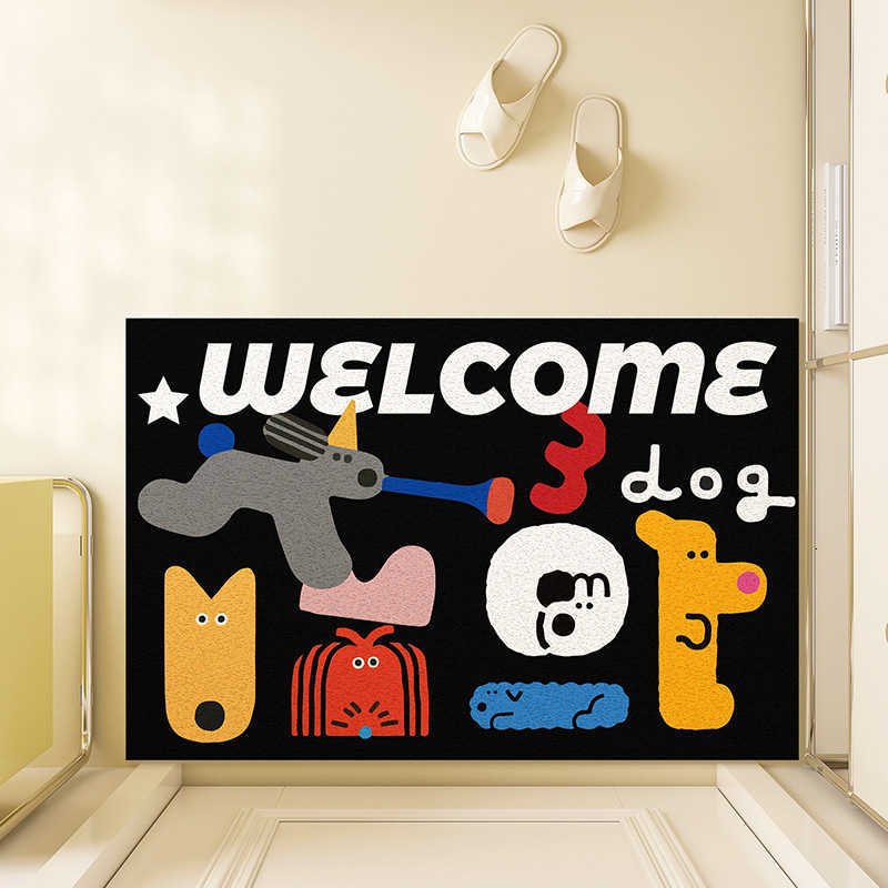 Cartoon simple drawing entrance door mat PVC non-slip doormat can be cut to size wear-resistant dirt-trapping silk loop mat S260207