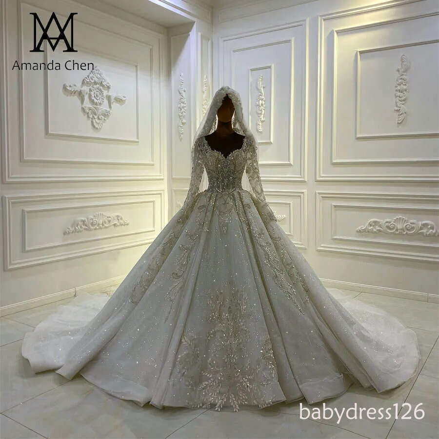 bridal dress Long Sleeve Lace Applique Ball Gown Wedding Dresses