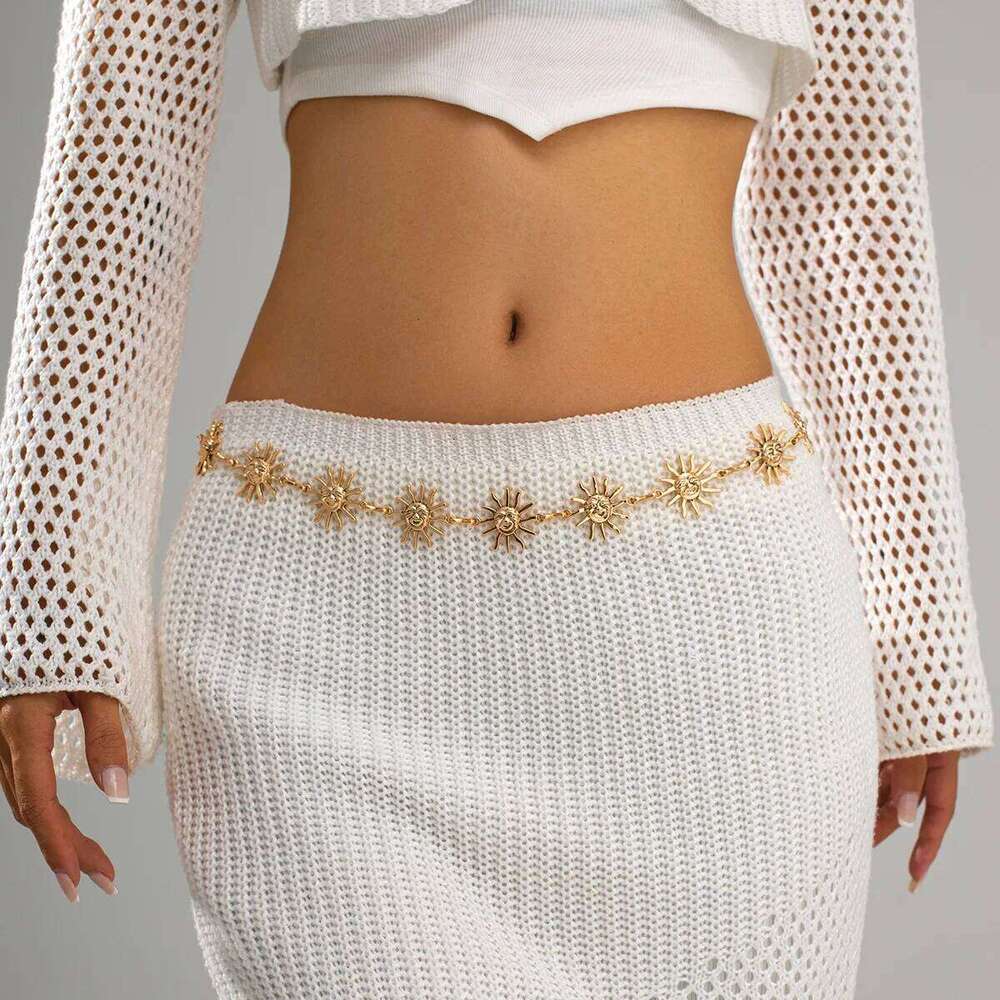 Fashion Vintage Sun Flower Metal Waist for Women Summer Beach Body Chain Gold Plated Belt Female Jewelry X260209
