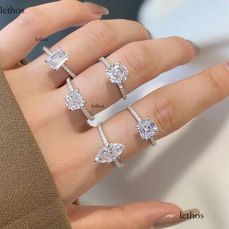 Fashionable wed designer ring for woman sterling sier dia round oval 5A zirconia love eternity promise wedding engagement rings gift box ac