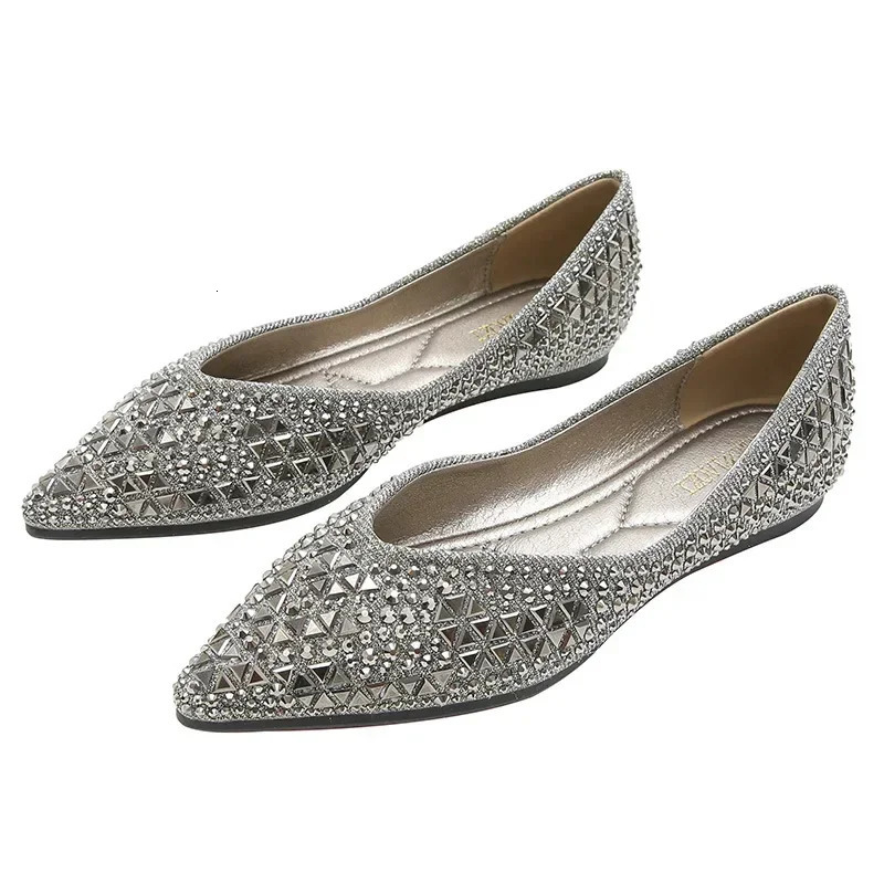 Womens Ballet Flats 2025 Rhinestones Flat Casual Loafers Female Plus Size 43 Slip on Boat Shoes Chaussure Femme 260124