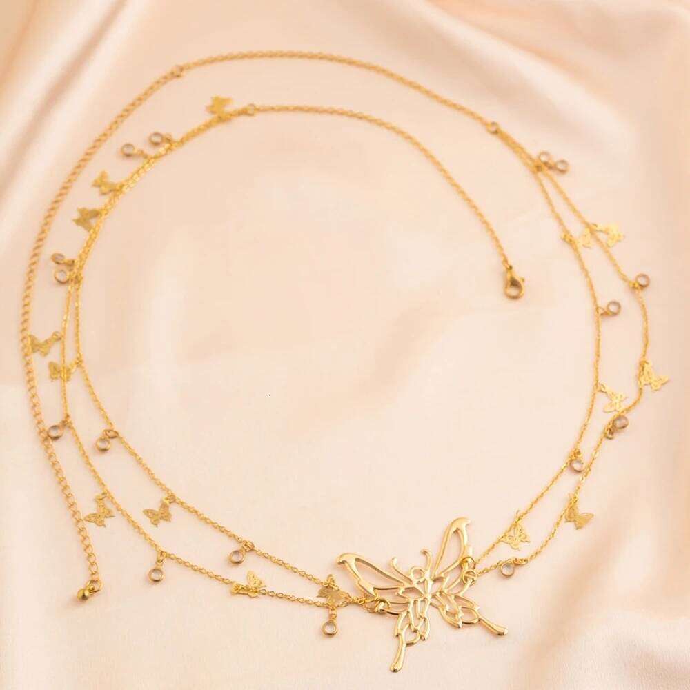New Trendy Sexy Waist Jewelry Belt Double-layer Golded Metal Hollow Butterfly Tassel Belly Chain Women's Beach Accessories X260209