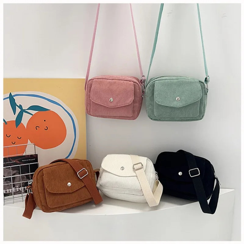 Corduroy Crossbody Bag Vintage Casual Shoulder Solid Color Handbag with Zipper Adjustable Straps Bandolera Hombre 260208