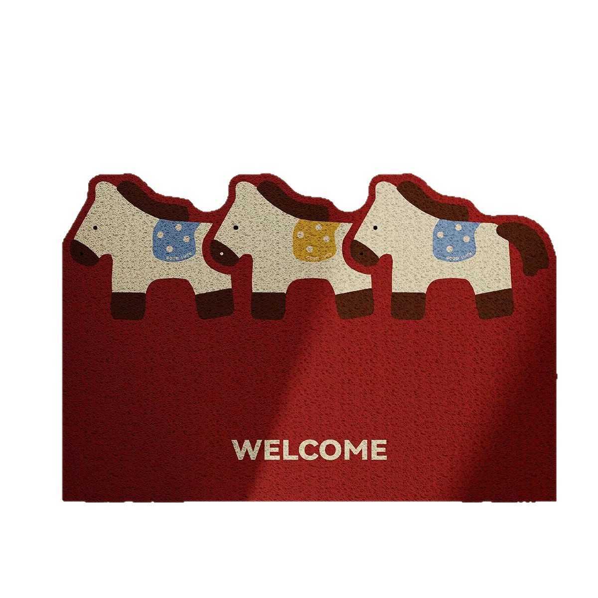Year of the Horse Doormat Entrance Mat Outdoor Mud Scraper Dust Removal Cartoon Style Wire Loop Doormat Home Use Customizable Doormat S260207