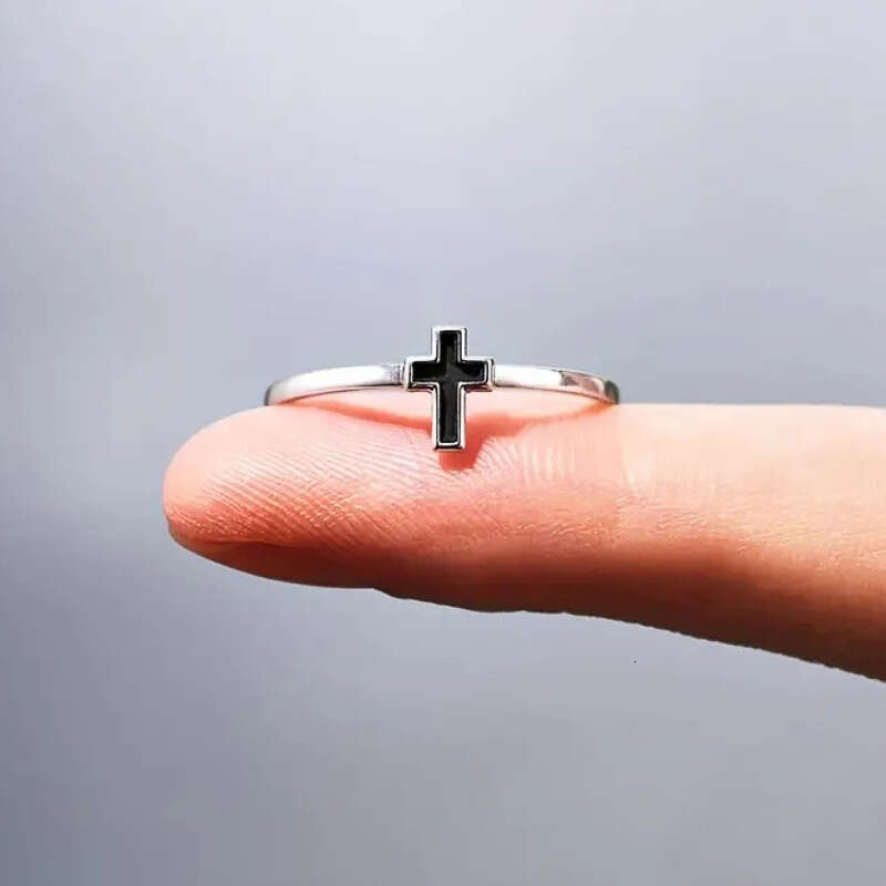 Metal Cross Ring Simple Minimalist Design Enamel Jewelry Fashionable Style For Women