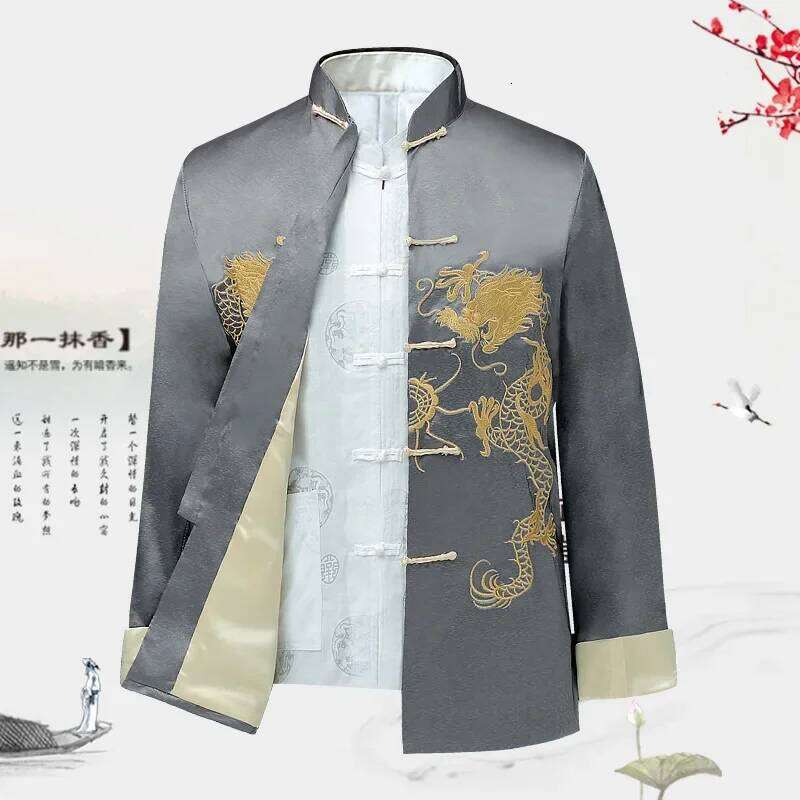 Mardi Hefxessdr Traditional Chinese Style Men Kung Fu T Shirts Tops Embroidery Dragon Hanfu Blouse Tang Suit Jackets Cheongsam