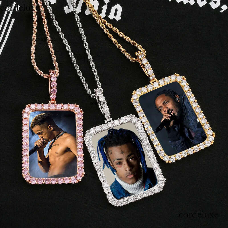 Custom Photos Necklace Fashion Gold Plated Square Memory Iced Out Pendant Mens Hip Hop Necklaces Jewelry 1f