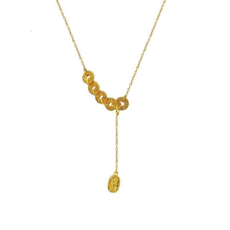 Necklace Gold Plated Crushed Ice Five Emperors Coin Chinese Retro Clavicle Chain Light Luxury Niche for Wedding Cultural Festival Gift High Quality Te