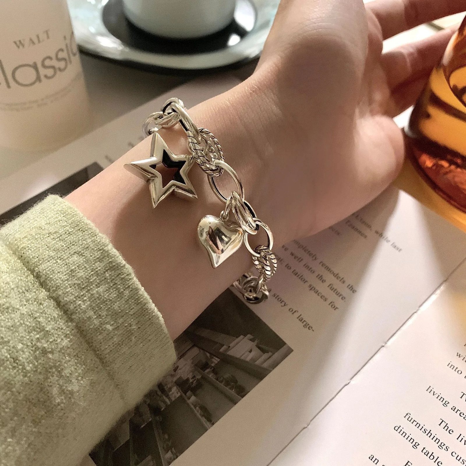925 Sterling Silver Bracelets for Women Accessories Trend Retro Heart Star Pendant Party Jewelry Gift 260128