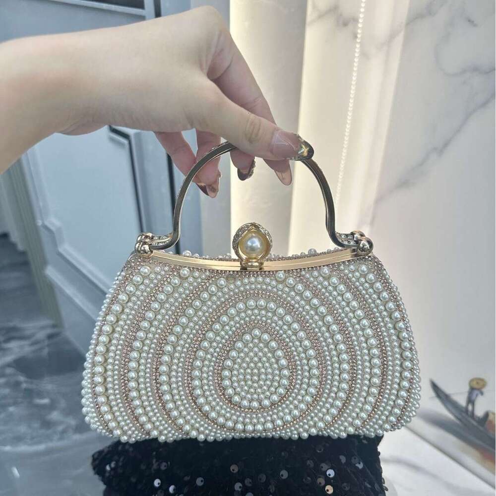New European And American Style Women S Pearl Evening Banquet Dress Diamond Encrusted Handbag Clutch Wallet Shoulder Crossbody Bag
