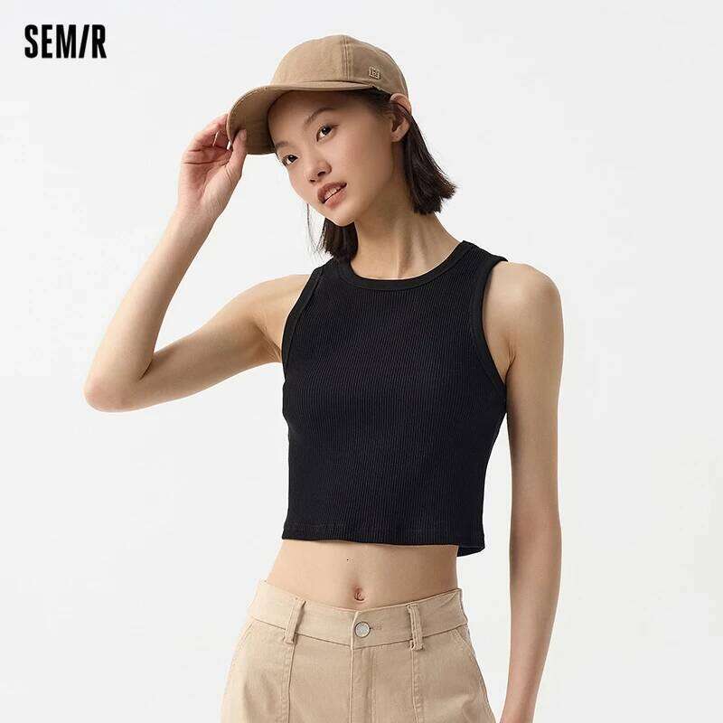 Semir Vest Women Short Style Skinny Round-neck Simple 2024 Spring New Solid Color Top Versatile 26Y0209