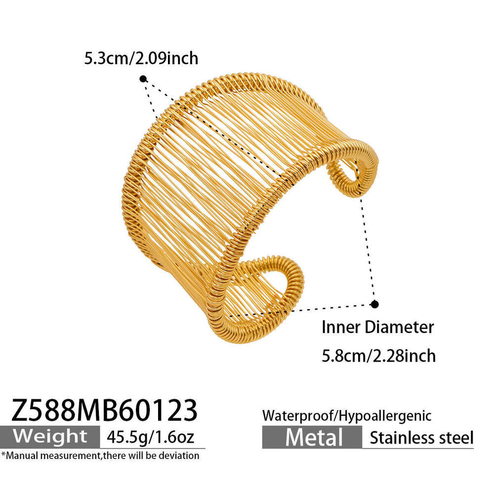 Fashionable silk-wrapped wide open bracelet, stainless steel bangle, personalized versatile bracelet for women, European and American jewelry wholesal