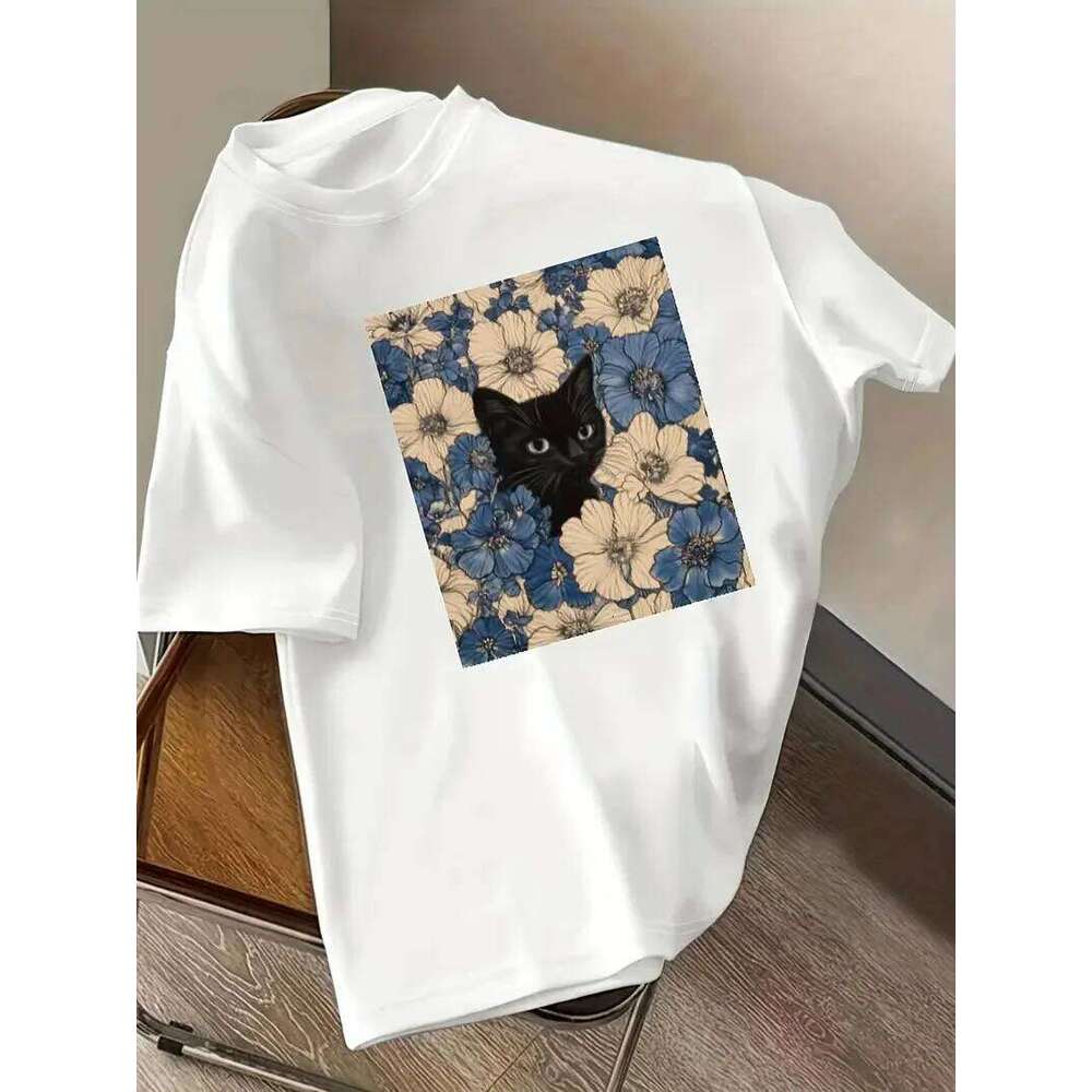 Cotton 100% European and American Duck-printed Fashionable Round-neck Short-sleeved T-shirt Women's Top Graphic T Shirts X260209
