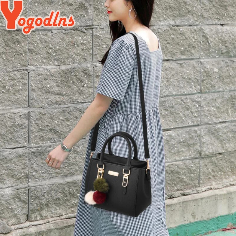 Yogodlns women beading pendant handbag ladies embossed shoulder bag ladies Messenger bag hairball bags high quality bag 260130