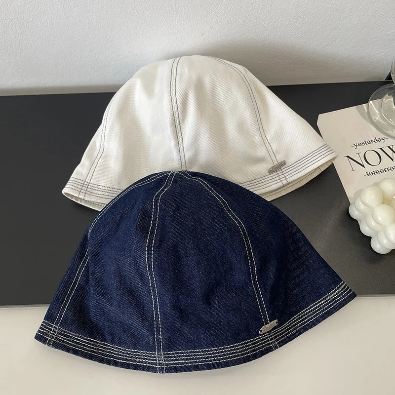 Japanese Retro Denim Bucket Hat Womens Spring Summer Fashion Casual Versatile Trend Quality Sun Basin Hat 260208