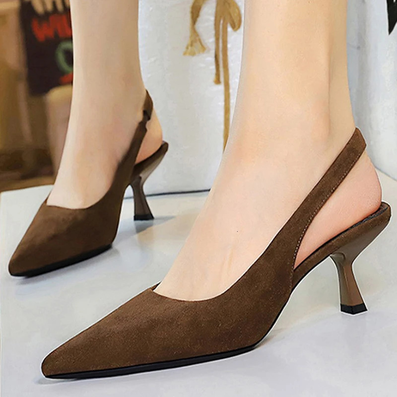 BIGTREE Shoes Suede Women Pumps Pointed hollow out High Heels 6 CM Summer Womens Sandals occupation Office shoes Kitten heels 260202