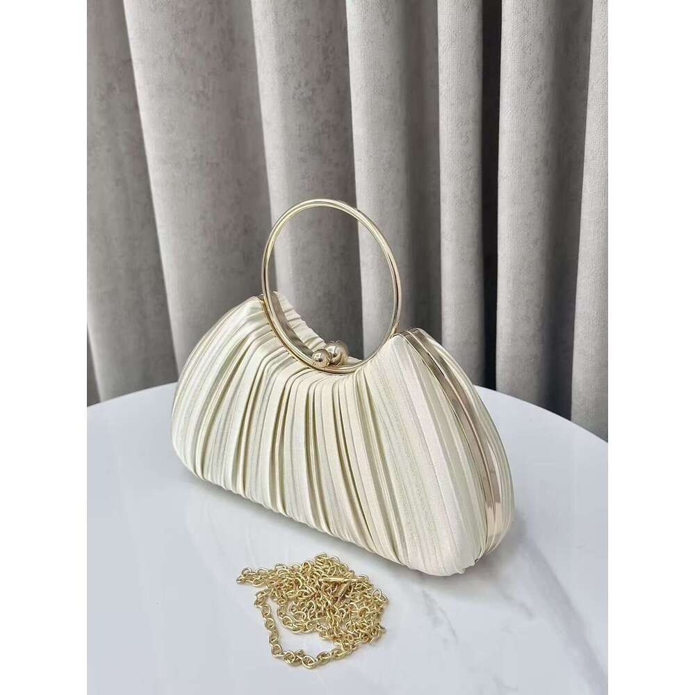 Hot Selling Fashion Apricot Pleated Evening Elegant Cheongsam Round Ring Banquet Bride Bag Chaozhou Source Factory