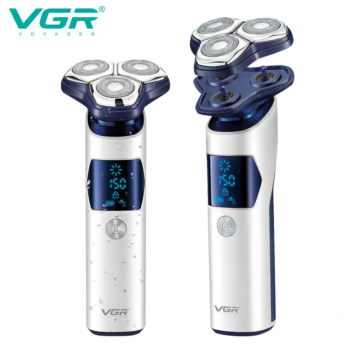 VGR 328 Mens Professional Shaver Metal Floating Three Blade Household Shaver LED Intelligent Digital Hair Trimming Machine 260126