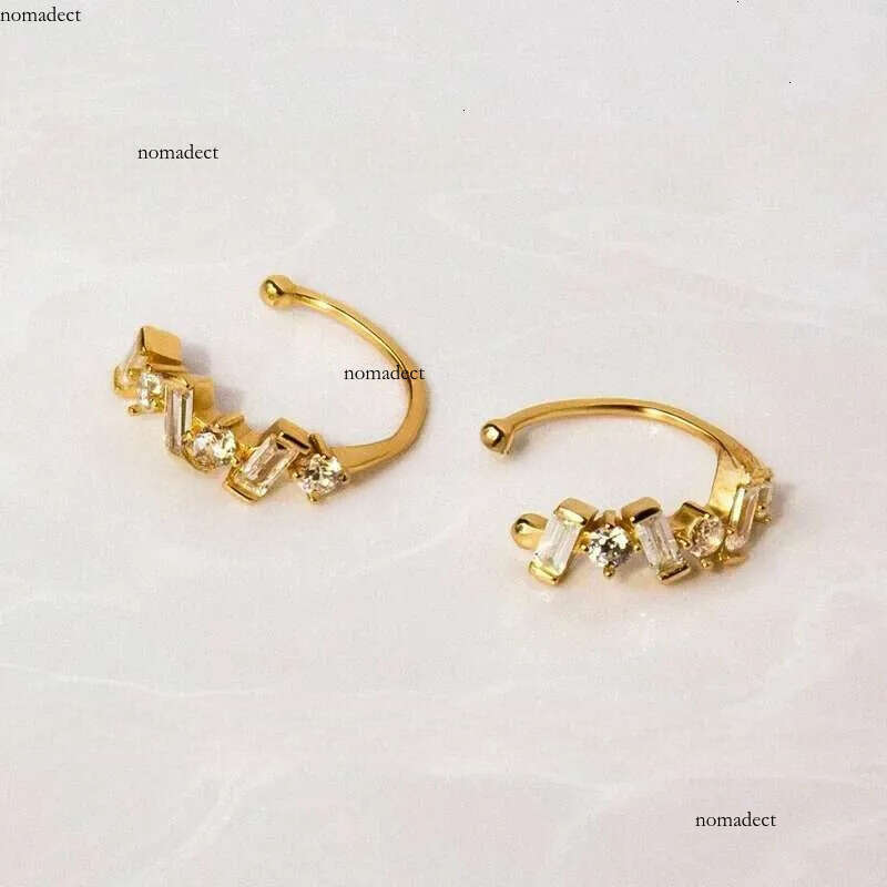 / gold-plated sier ear Clips For Women Dainty Baguette Round Zircon CZ Conch Ear Cuff Earrings Fashion Trend Jewelry 02