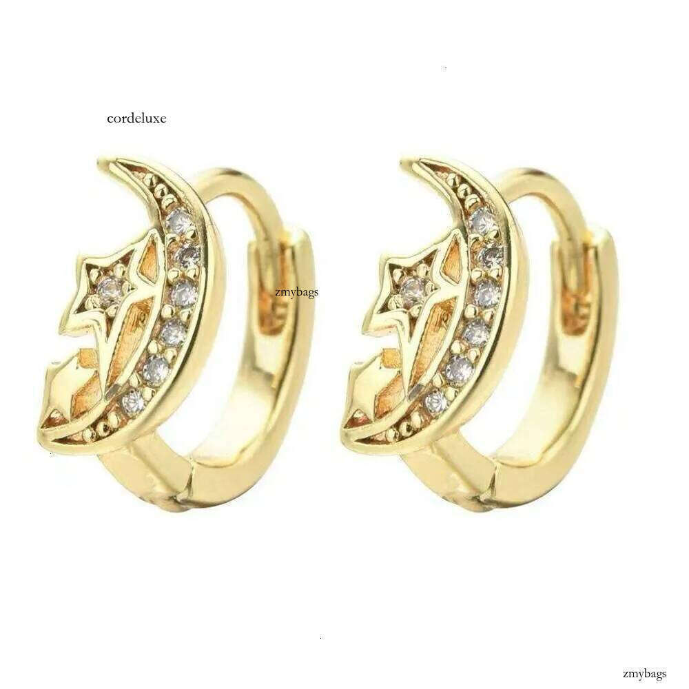 DHcollections High-end Earrings with Elegant Design, and Moon Earrings, Electroplated 14k Gold Zircon Star 99