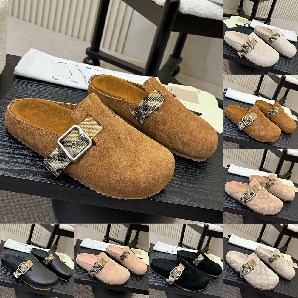 Designer Slippers Slides Sandals Check Suede Urchin Clogs Slippers Designer Fashion High-Quality Men Women Suede Half Sandals Size 35-45