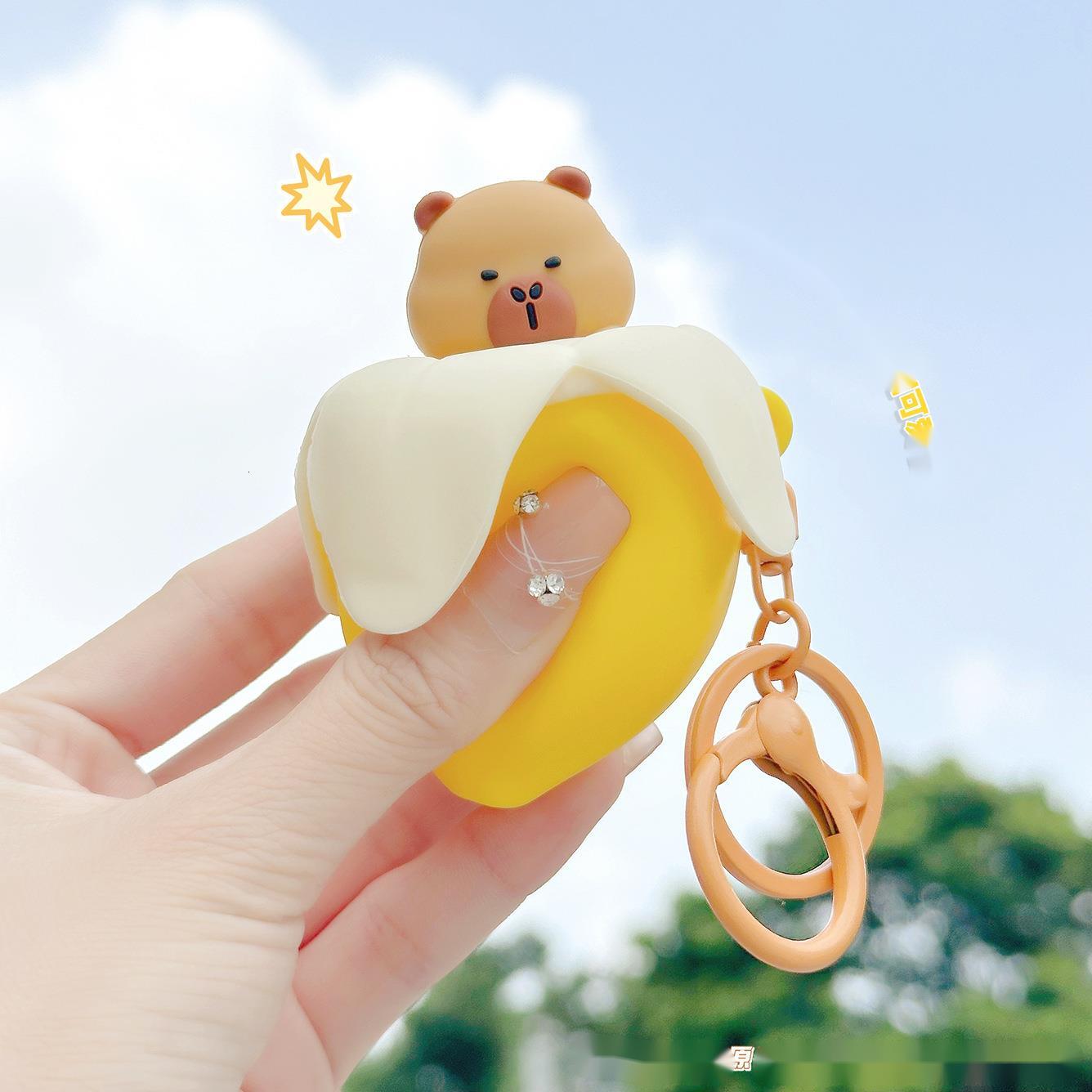 Squishy Cute Banana Capybara Pendant Fun Stress Relief Capybara Bag Charm Car Keychain