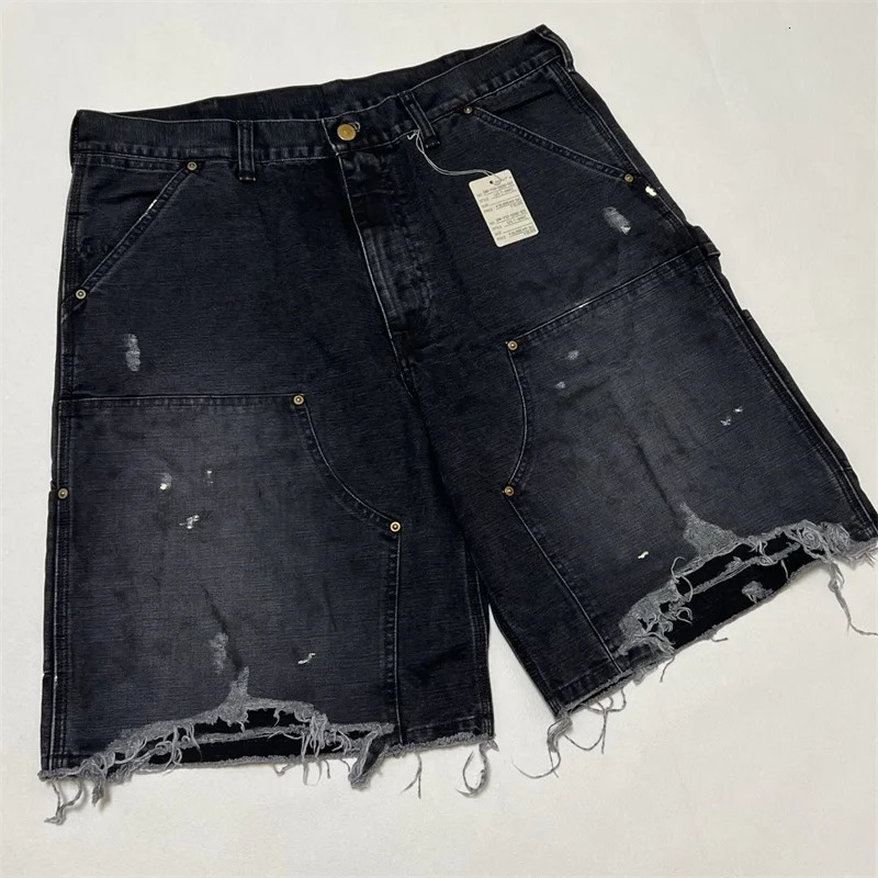 Wash Damaged SAINT Mxxxxxx Black Denim Shorts Men Women 11 Quality Oversized Retro Jeans 260208