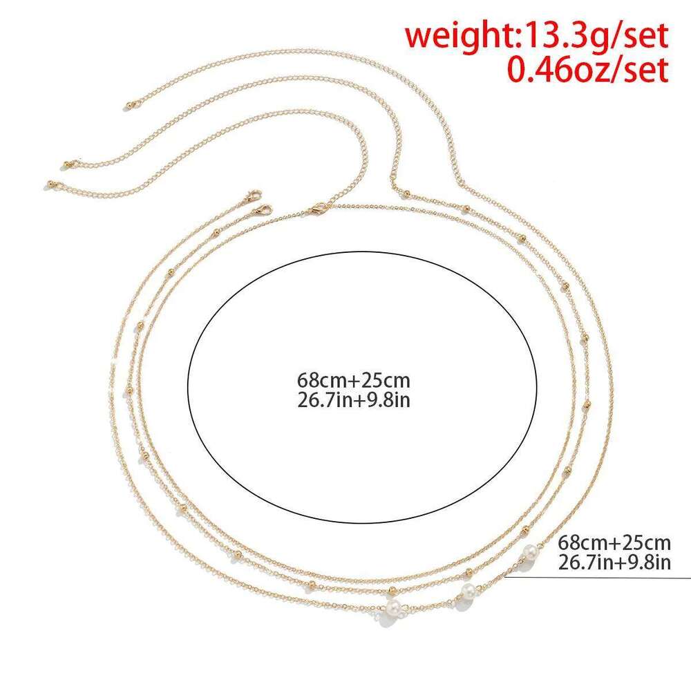 Sexy Minimalist Imitation Pearl Metal Waist Mixed and Stacked Fashion Girl Beaded Woven Body Belly Chain X260209