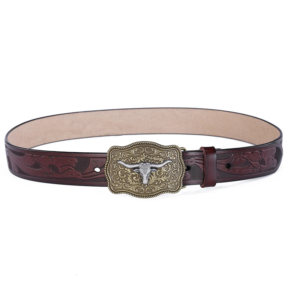 Western Belt Men Genuine Leather Belts for Men Women Cowboy Cowgirl Big Letters Buckle Gold Male Belts Long Black Brown Quality 260124