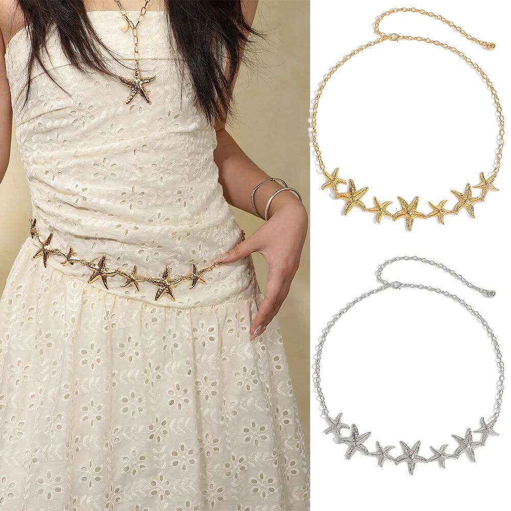 Ladies Metal Starfish Waist Summer Beach Body Sexy Fashion Decorative Dress Chain Accessory for Women X260209