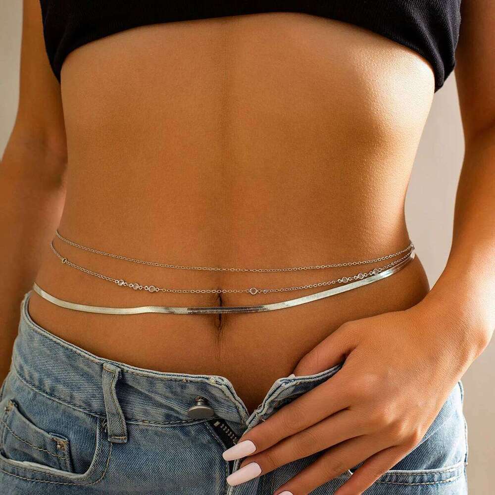 3Pcs Boho Flat Snake Belly Waist Chain for Women Simple Silver Color Zircon Summer Beach Jewelry Female Bikini Accessories X260209