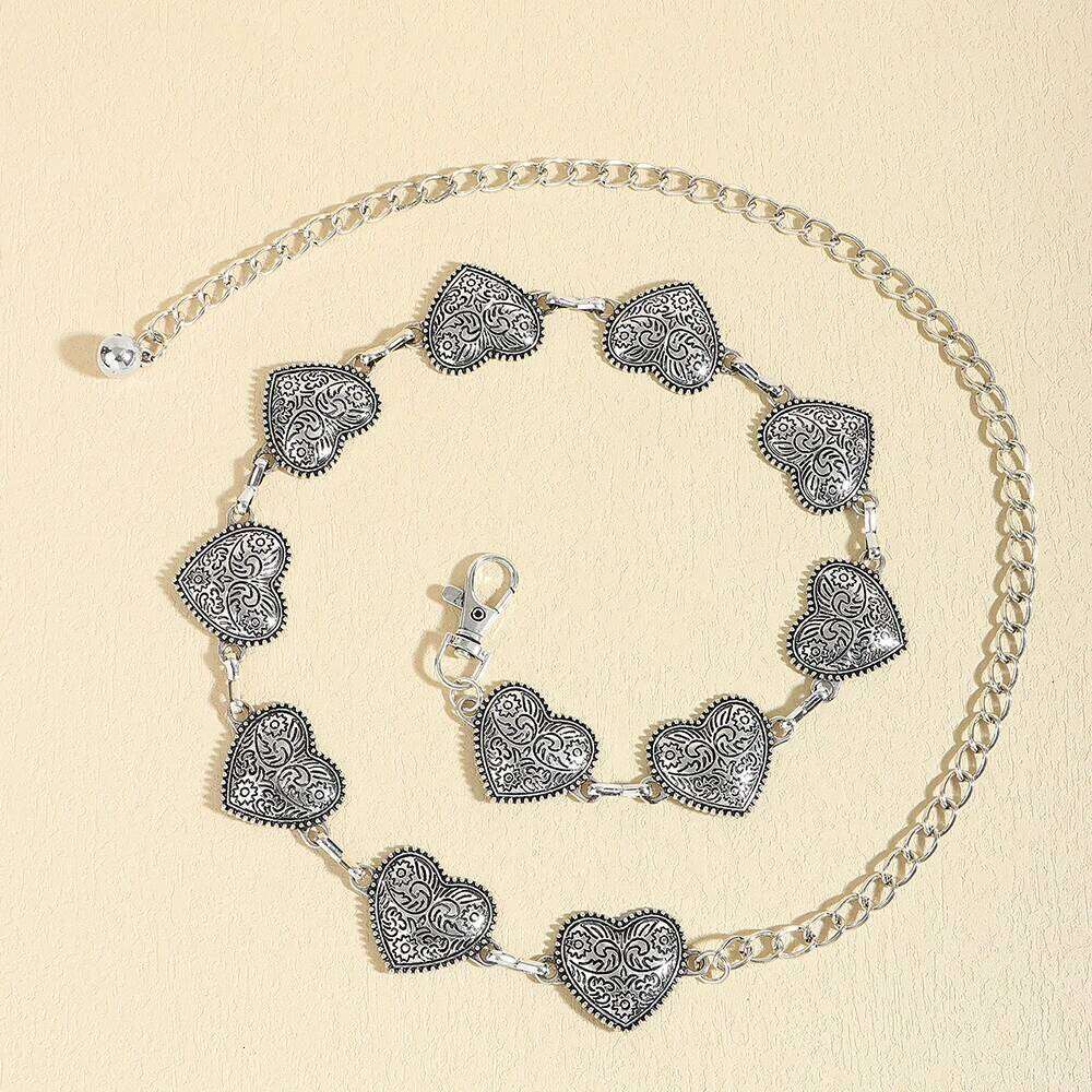 Hot women's waist chain retro love High quality elegant temperament metal belt with skirt X260209