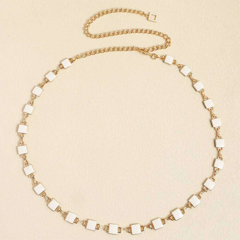 Metal women's waist double-sided black and white square belt body simple chain dress X260209
