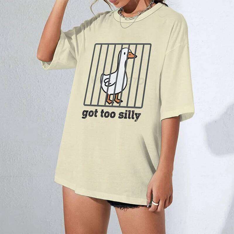 Goose Got Too Silly Print T-shirts For Women Summer Short Sleeve Round Neck Oversized T Shirt Creative Personalized Ladies Tops X260209