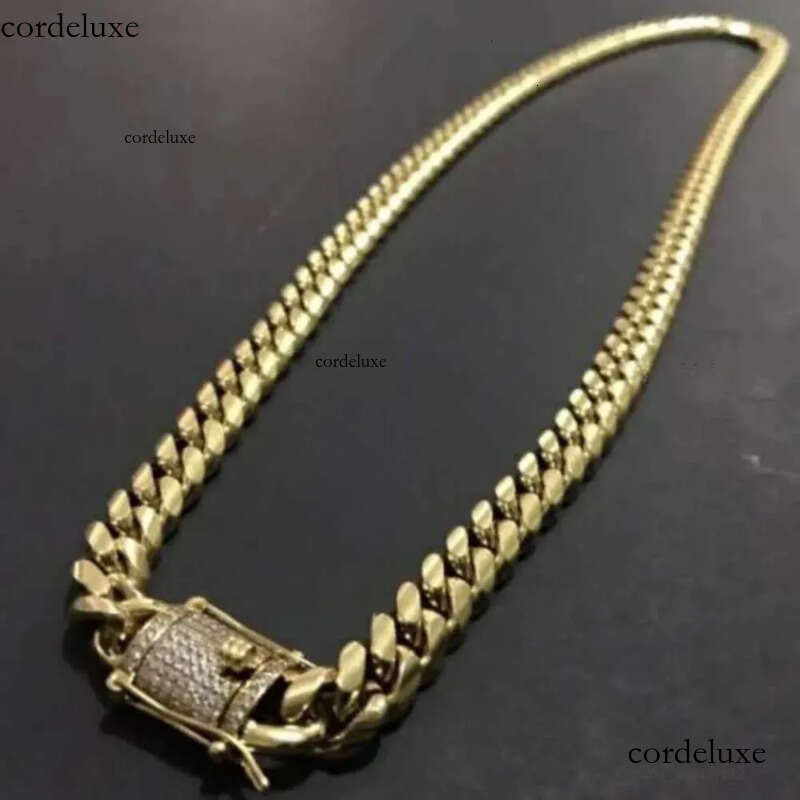 Mens Gold Tone 316L Stainless Steel Necklace Curb Cuban k Chain with Dias Clasp Lock 8mm/10mm/12mm/14mm/16mm/18m 89