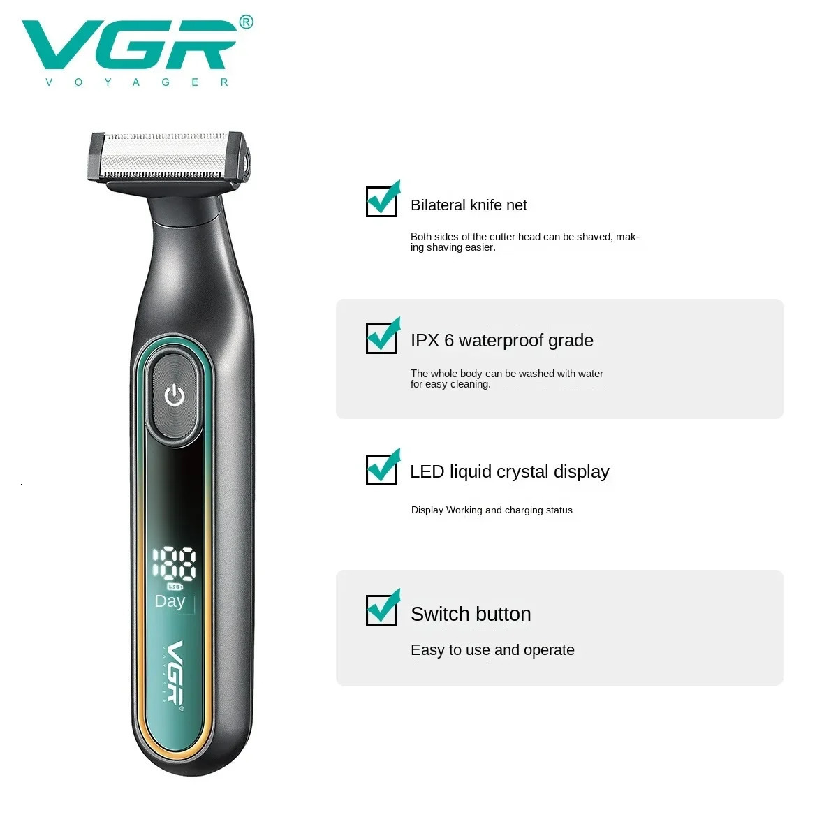 VGR Razor Professional Electric Shaver Portable Shaving Machine Waterproof Beard Trimmer Barber Shaving Machine for Men V-360 260126