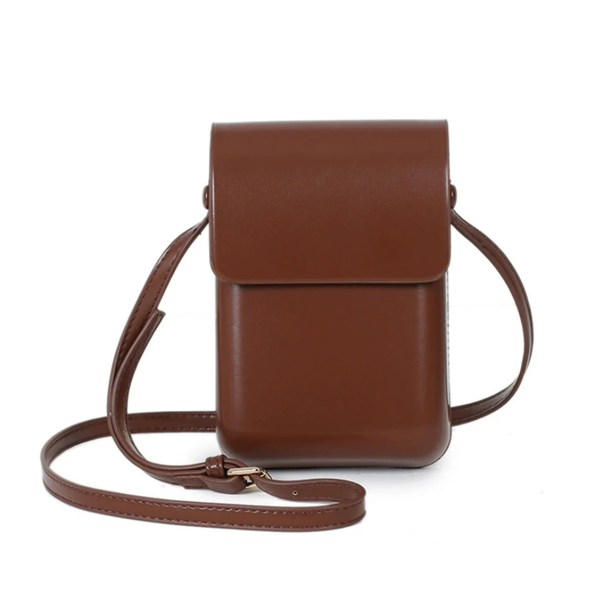 Versatile vertical Japanese and Korean simple flip phone bag commuting PU leather crossbody square singleshoulder 260208