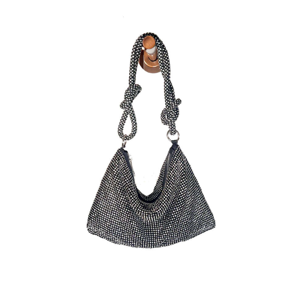 In Stock Aluminum Sheet Inlaid Full Diamond Trendy Sparkling Knot Rhinestone Handmade Underarm Banquet Evening Bag