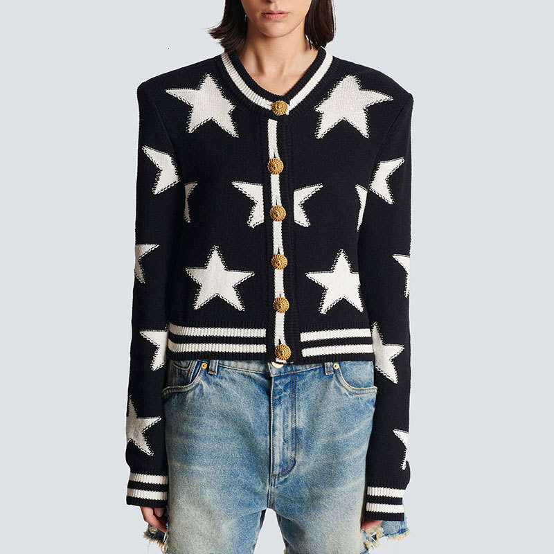 Women's Autumn Winter Tops Cardigan Knit Pure Color Single Breasted Round Neck Vintage Simple Comfortable Star Sweaters Streetwear