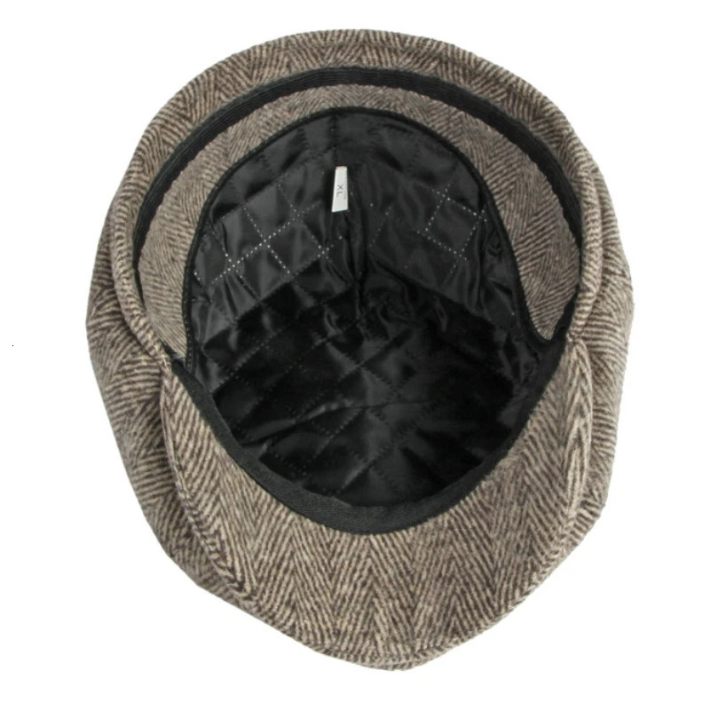 HT3336 Mens Berets Autumn Winter Cap Hat Thick Warm Men Beret Cap Male Vintage Wool Beret Hat Dad Grandfather Octagonal Flat Cap 260205