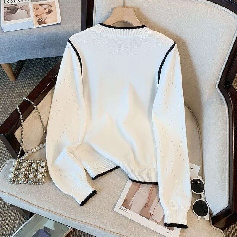 Spring, Autumn, Winter Soft And Elegant Dance-Style Heavy Embroidery Round Neck Sweater For Women, Unique Design, Hollow Out Knit Top, Trendy