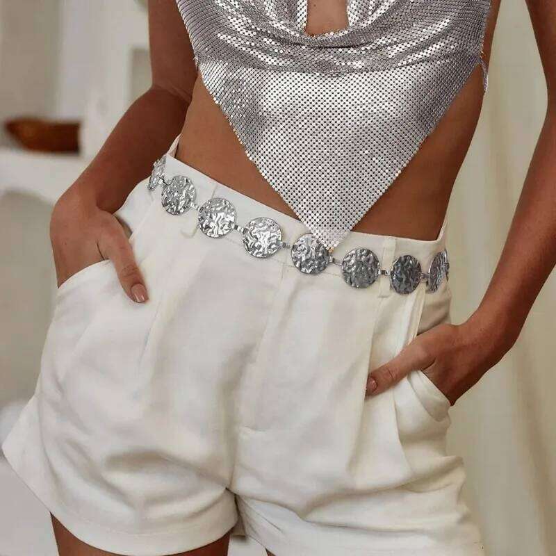 Womens Elegant Ladies Metal Thin Gold Round Irregular Body Chain Sexy Accessory Dress belt Waist Accessories Fashion X260209
